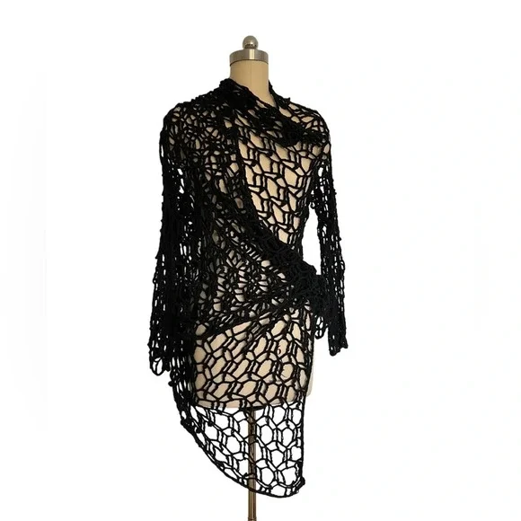 Anthropologie Pure Handknit crochet 100% cotton fishnet cardigan Wrap One Size - Picture 5 of 7